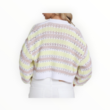 525 America Zoe Cotton Open Stitch Cardigan- Bleach White Multi