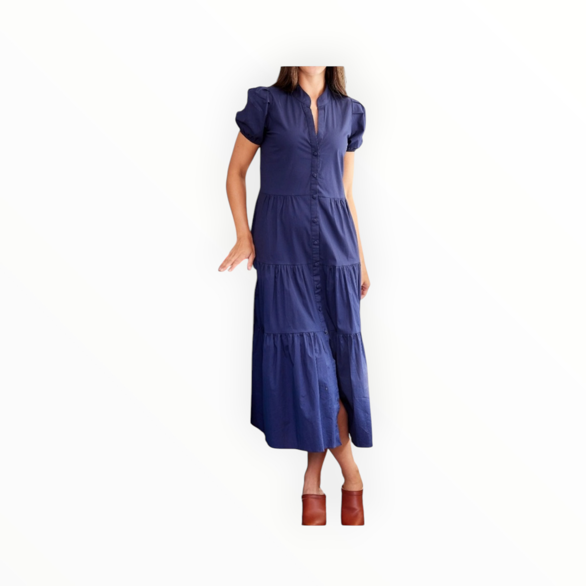 Sail to Sable Puff Sleeve Shirt Dress - Navy