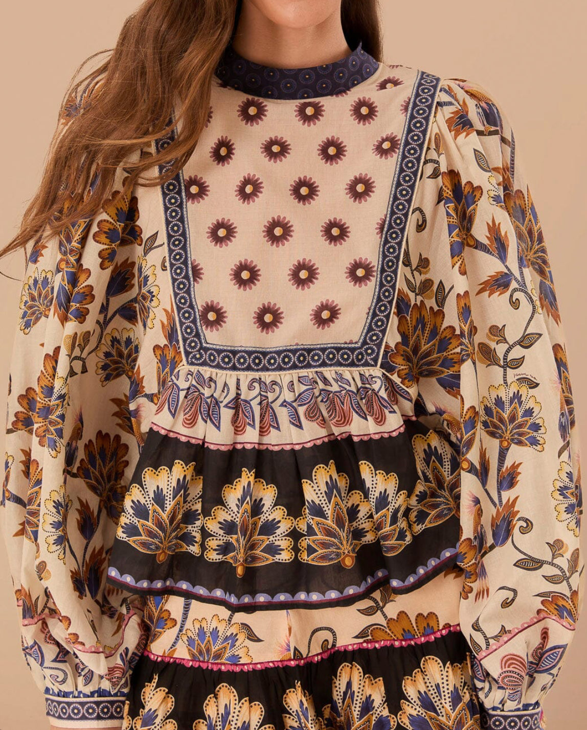 FARM Rio Cream Ainika Maxi Floral Blouse