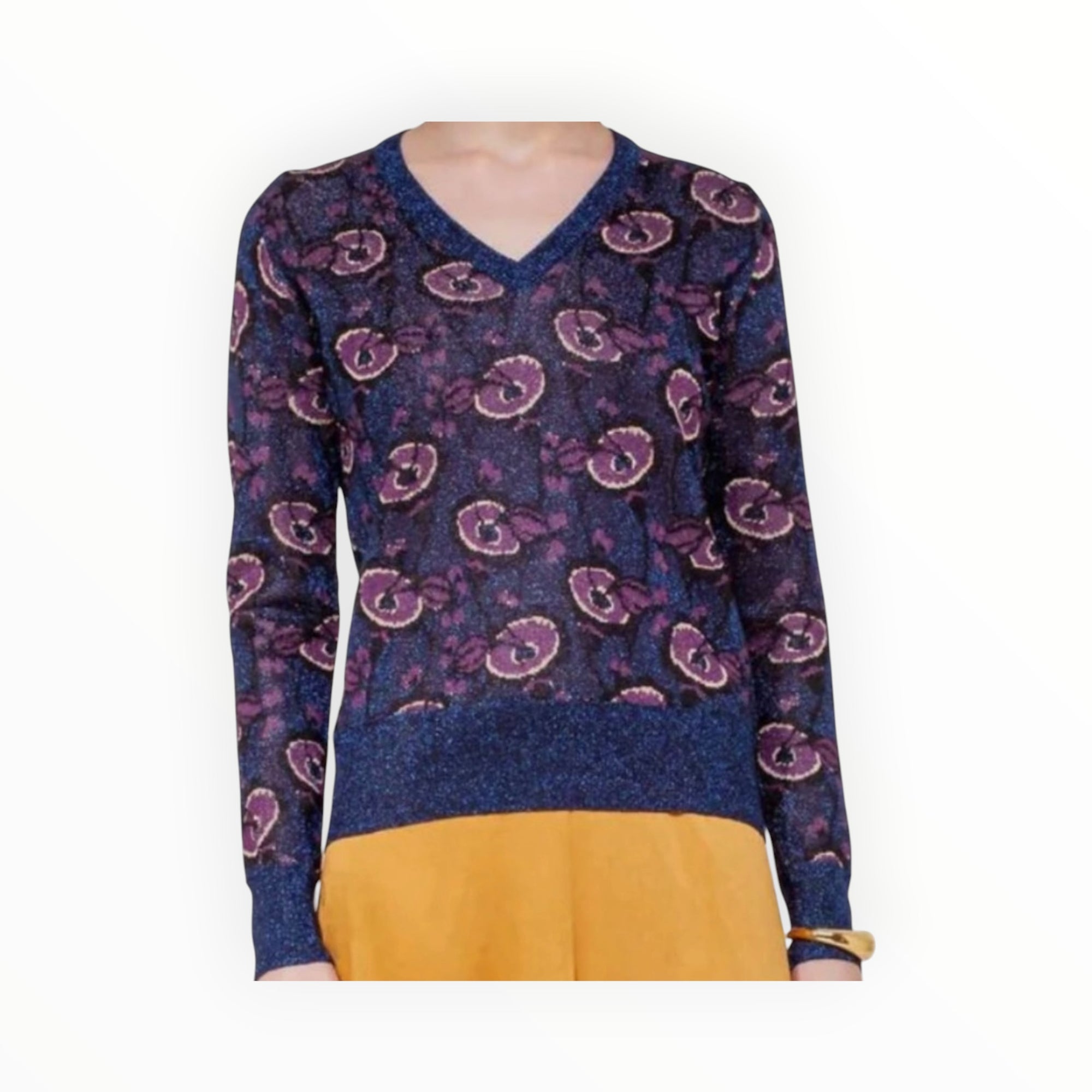Happy Sheep Floral V-Neck Sweater - Ocean