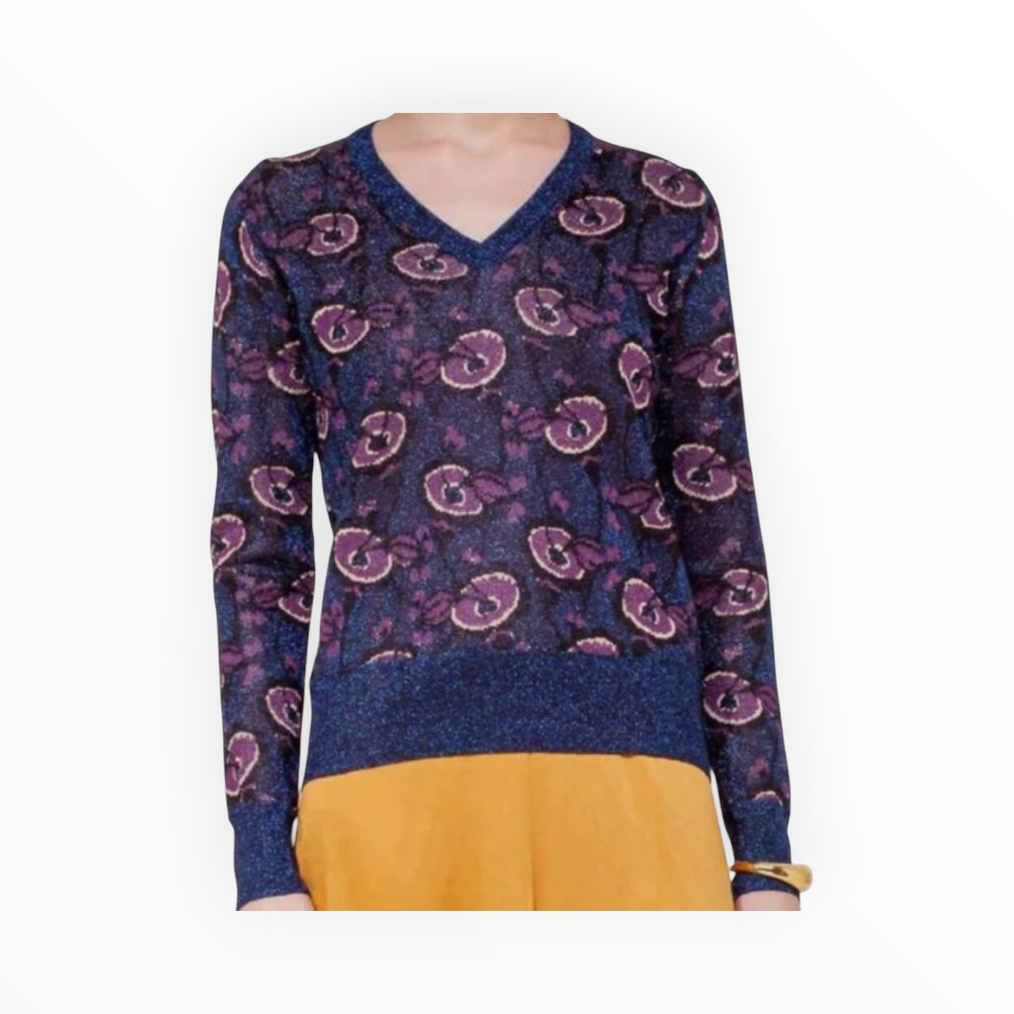 Happy Sheep Floral V-Neck Sweater - Ocean