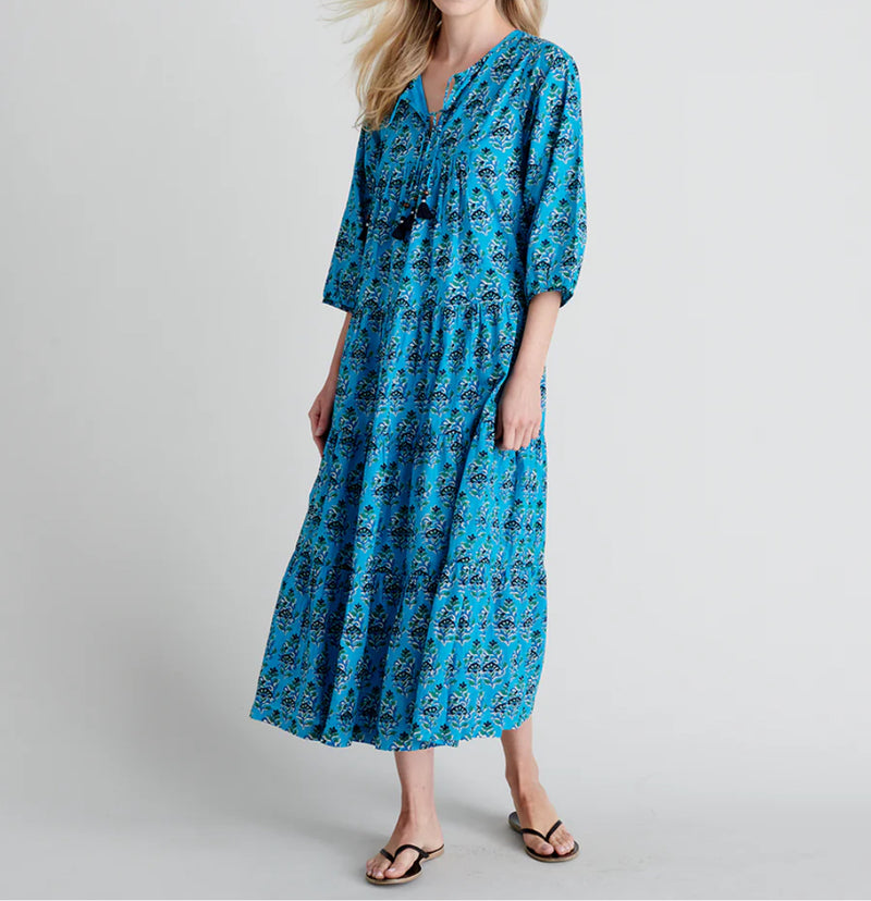Pink Chicken Indira Dress - Azure Posey Block Print