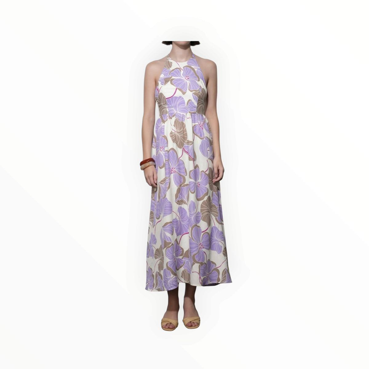 Greylin Ayla Braided Halter Strap Maxi Dress - Cream/Lilac