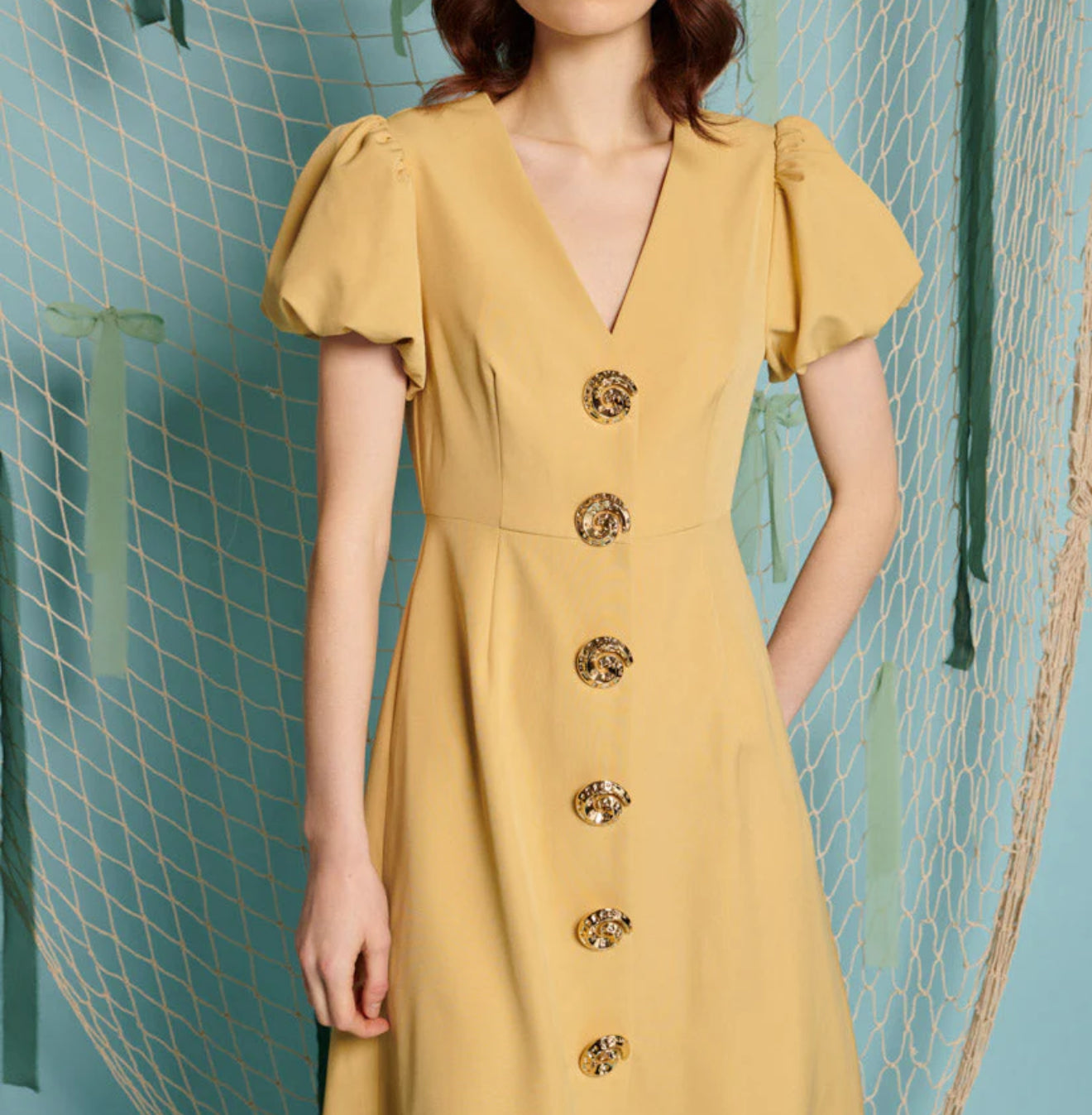 Sister Jane Sandy Swirl Midi Dress - Pale Yellow