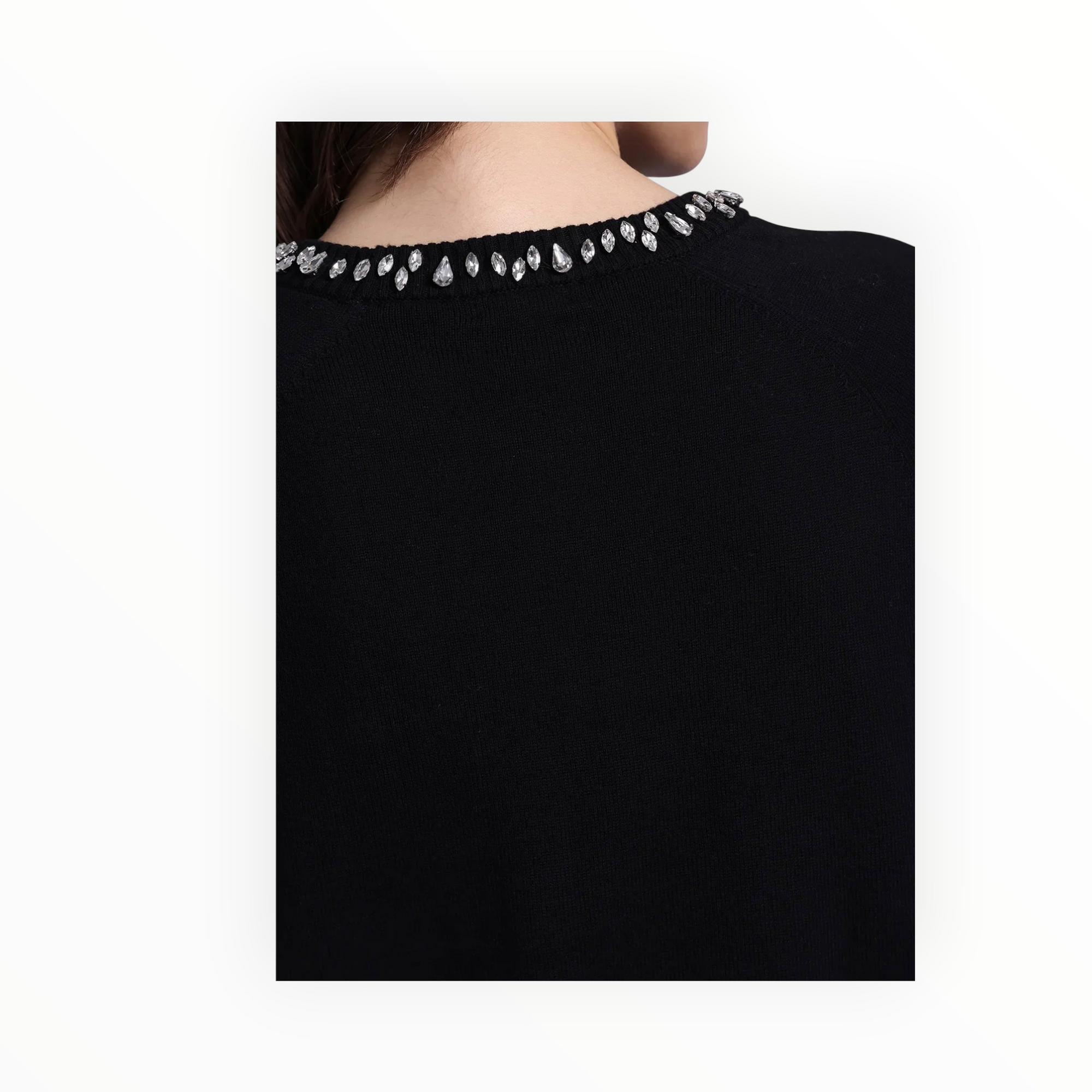 Minnie Rose Cotton Cashmere Raglan Crew Jewel Neck - Black