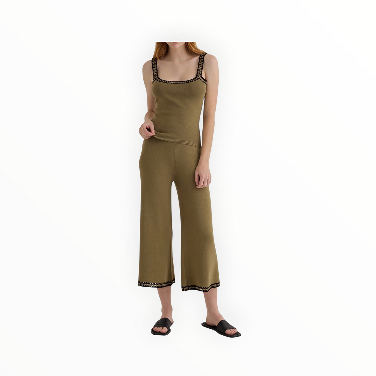 Bella Dahl Crocheted Trim Knit Tank - Olive Oasis