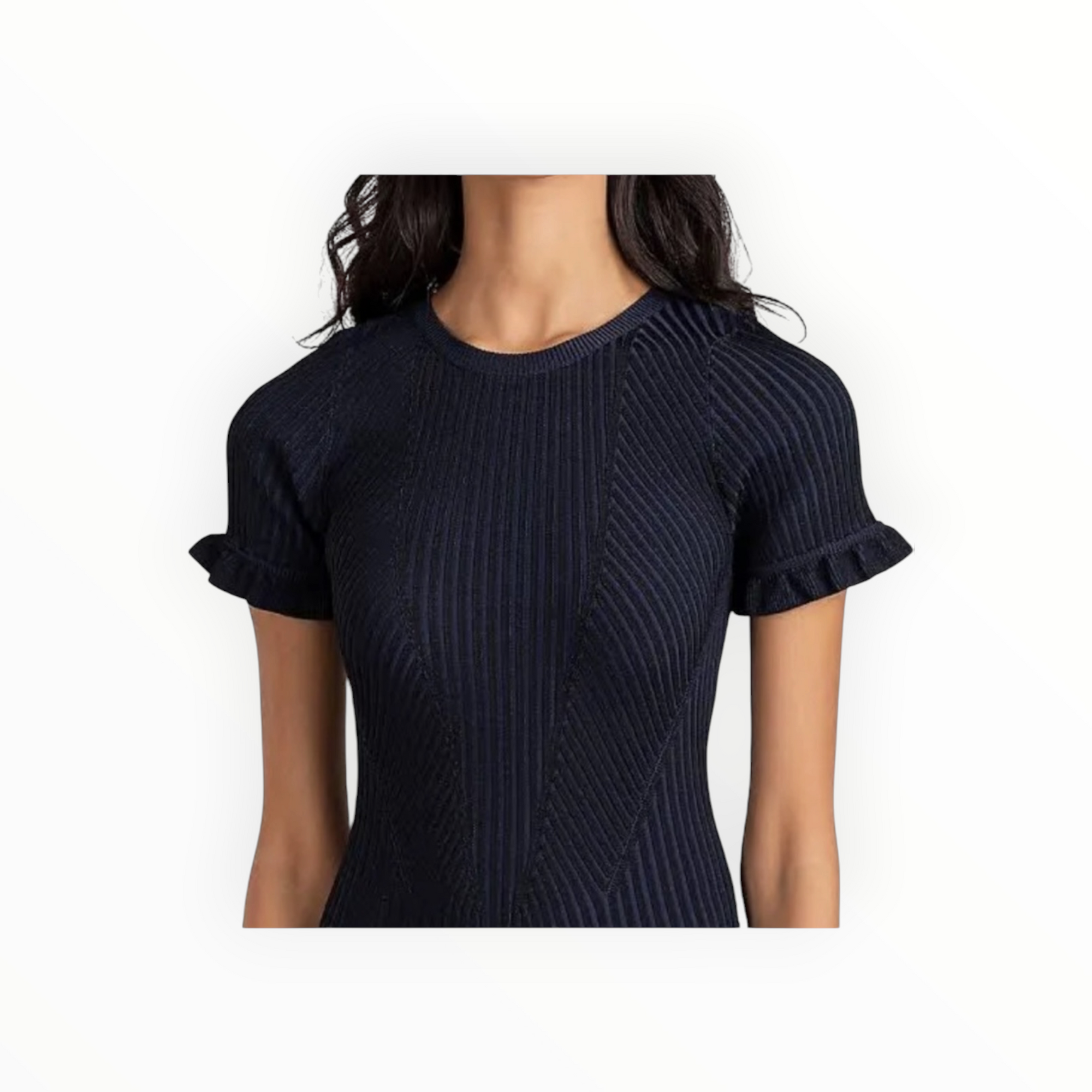 Shoshanna Kate Rib Knit Ruffle Dress - Navy