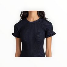 Shoshanna Kate Rib Knit Ruffle Dress - Navy