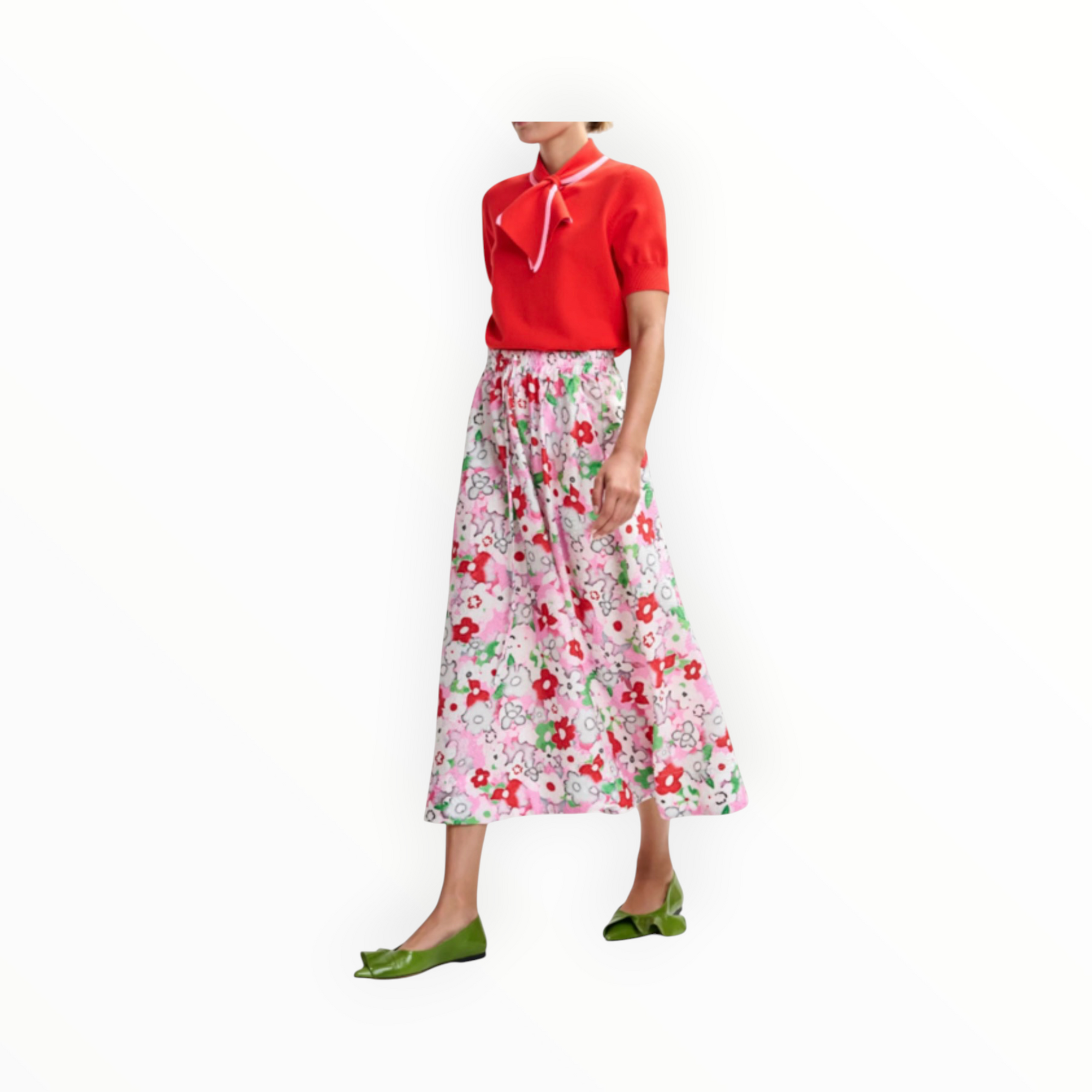 Essentiel Antwerp Floral-Jacquard Midi Skirt - Multicolor/Off-White