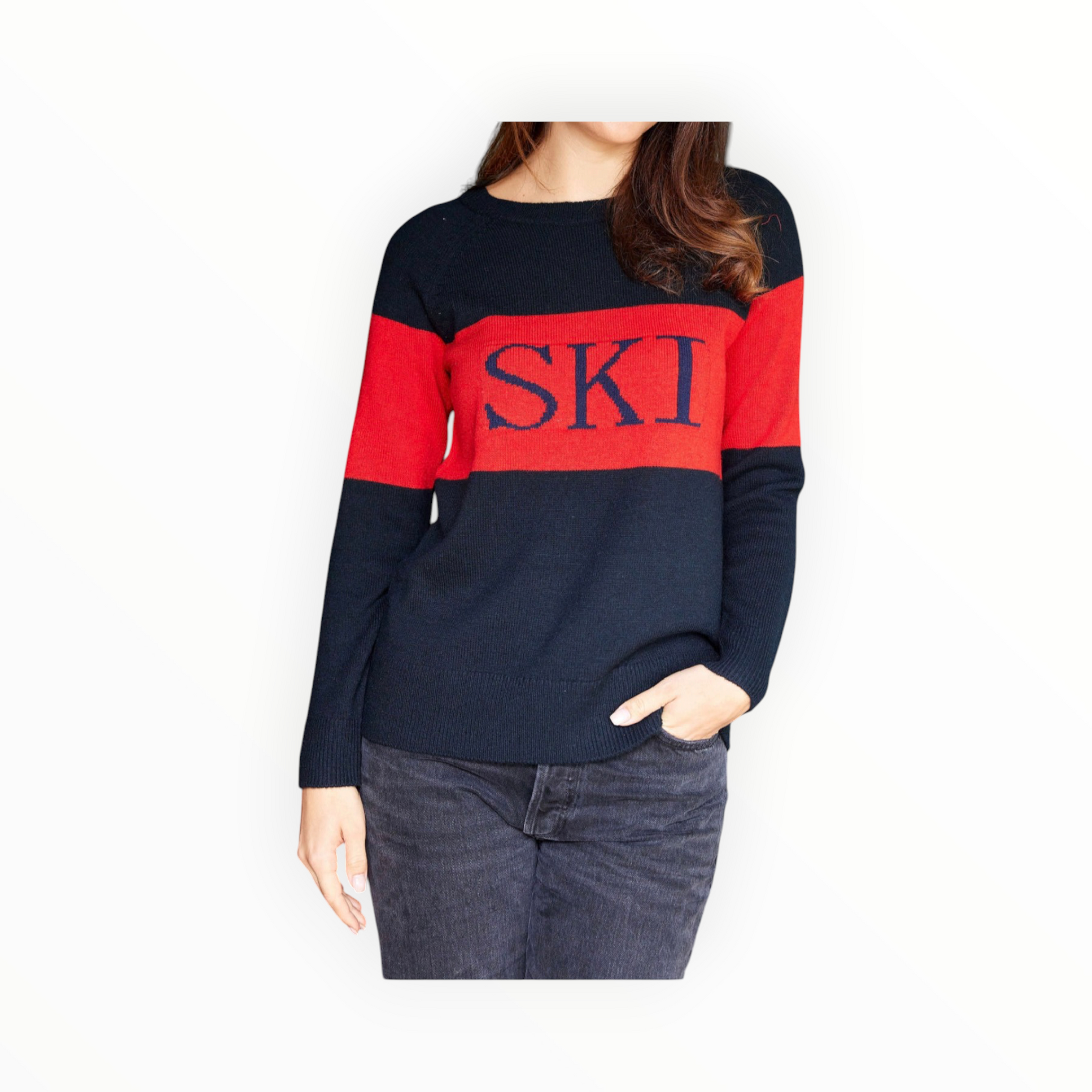 Sail To Sable Navy Fair Isle Ski Sweater - Black/Red/Navy