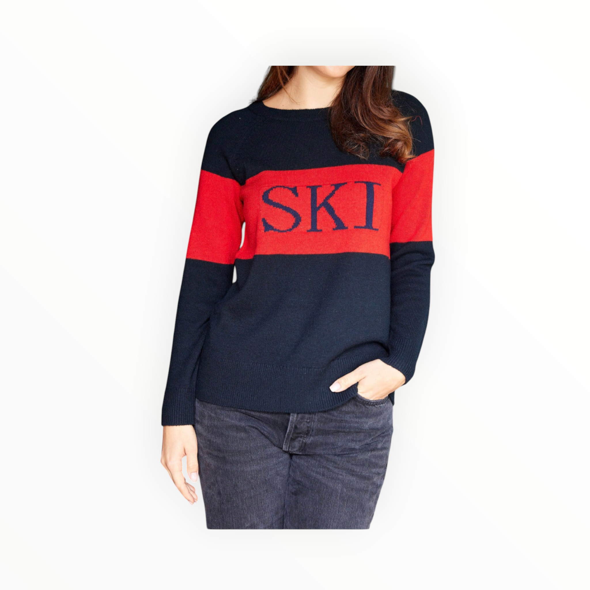 Sail To Sable Navy Fair Isle Ski Sweater - Black/Red/Navy