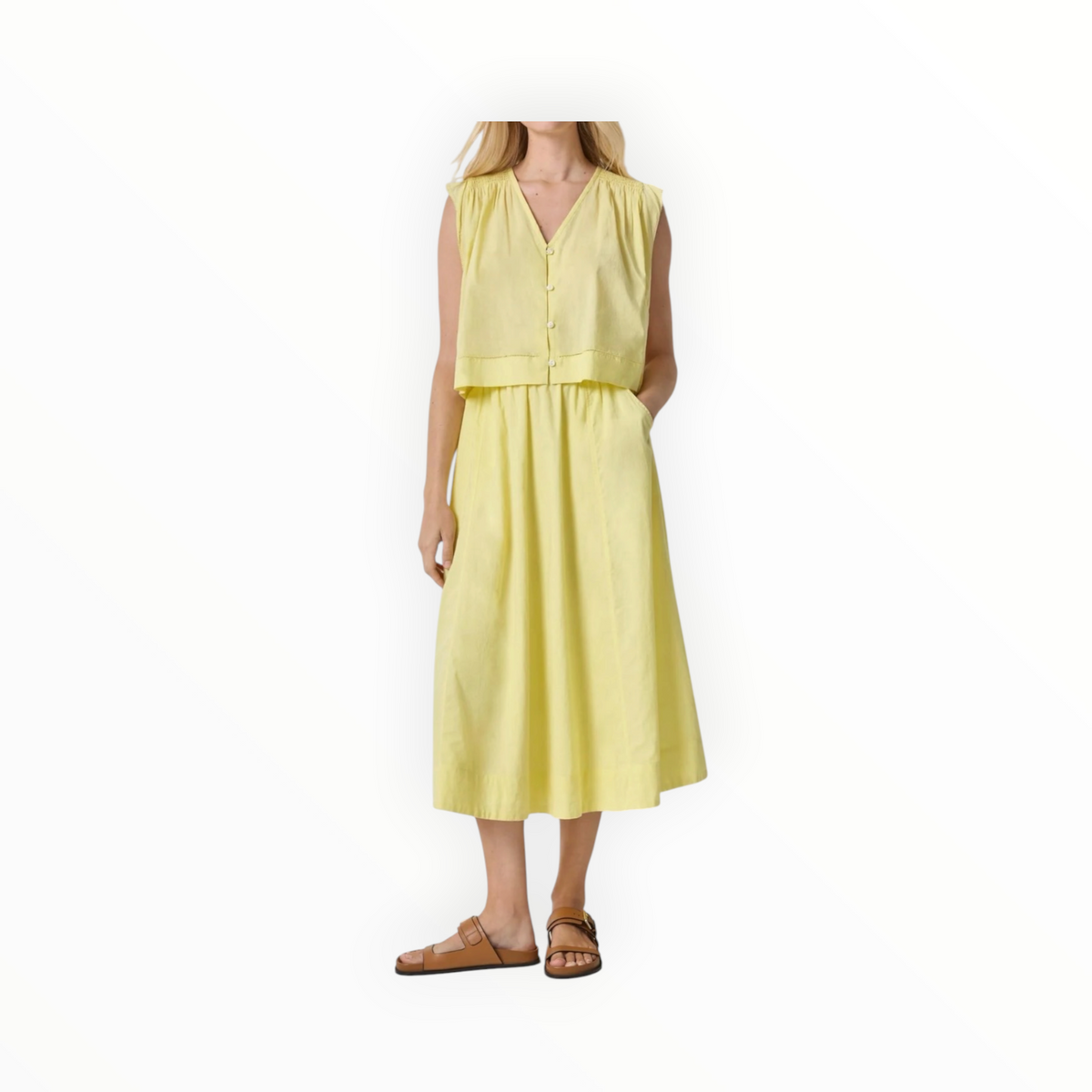 LILLA|P Smocked Shoulder V-Neck - Lemon
