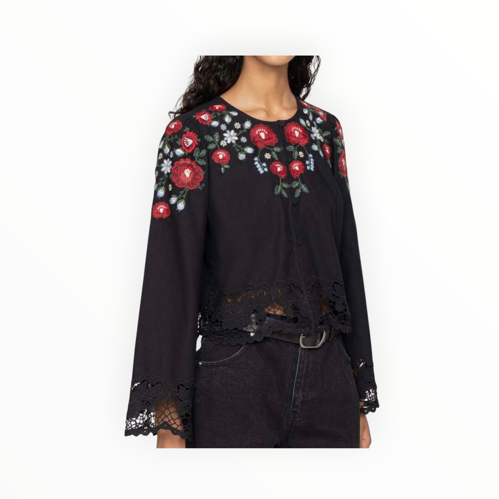 Sea New York Rosaline Embroidery Long Sleeve Top - Black