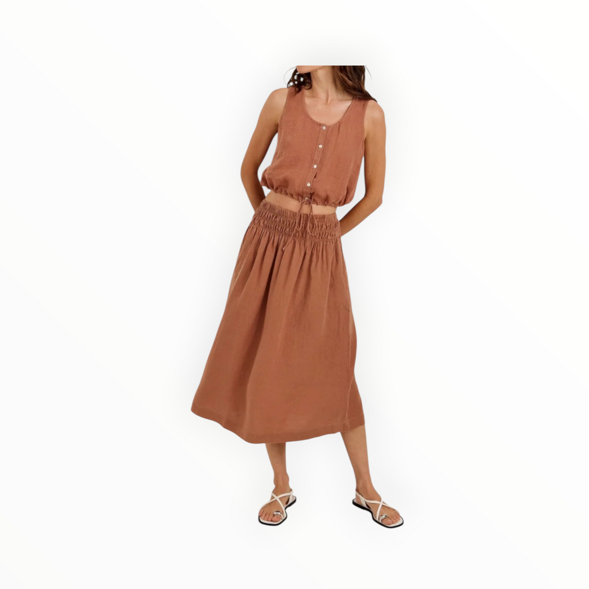 Bella Dahl Smocked Waist Gathered Skirt - Coastal Brown