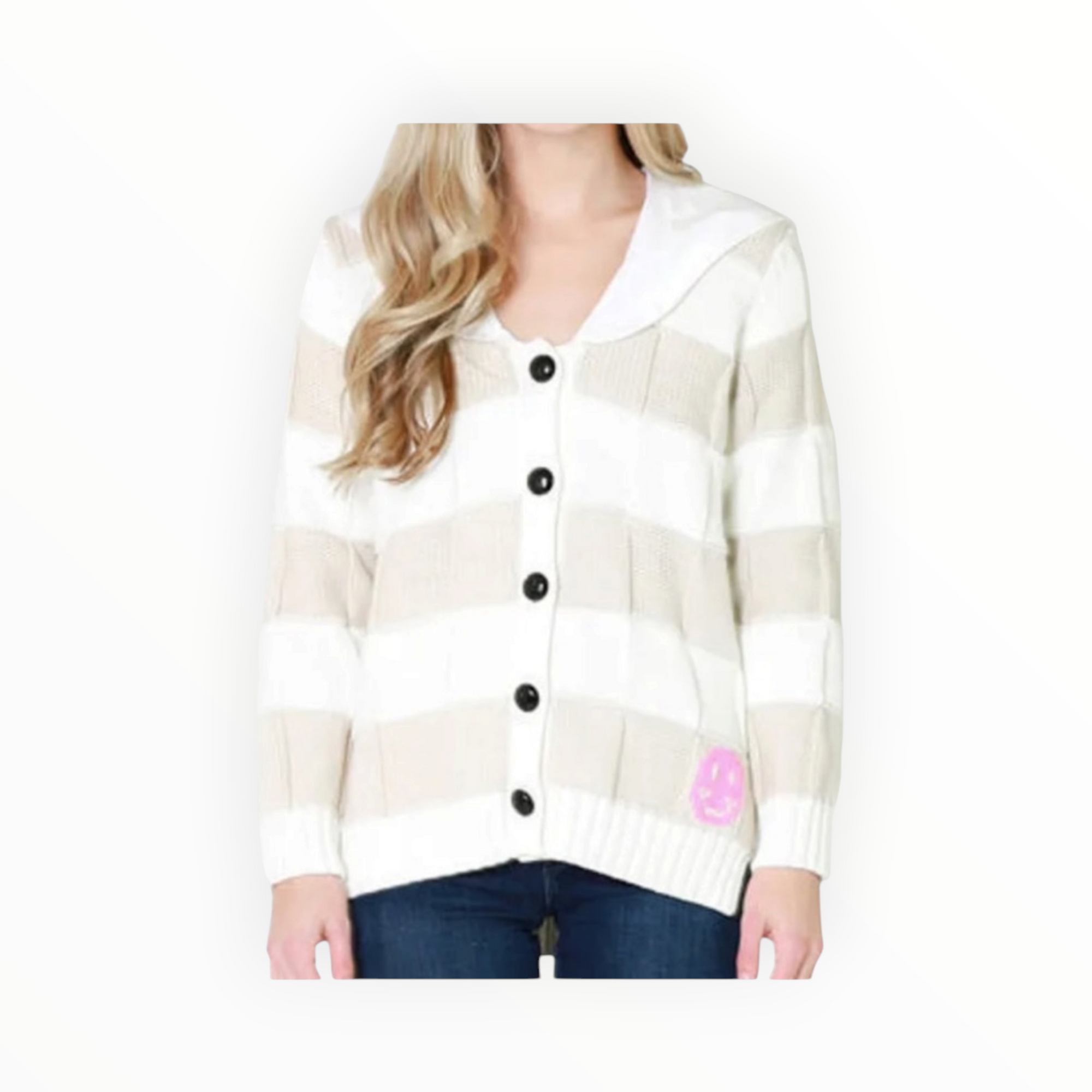 GANNI Poplin Collar Smiley Cardigan - Egret