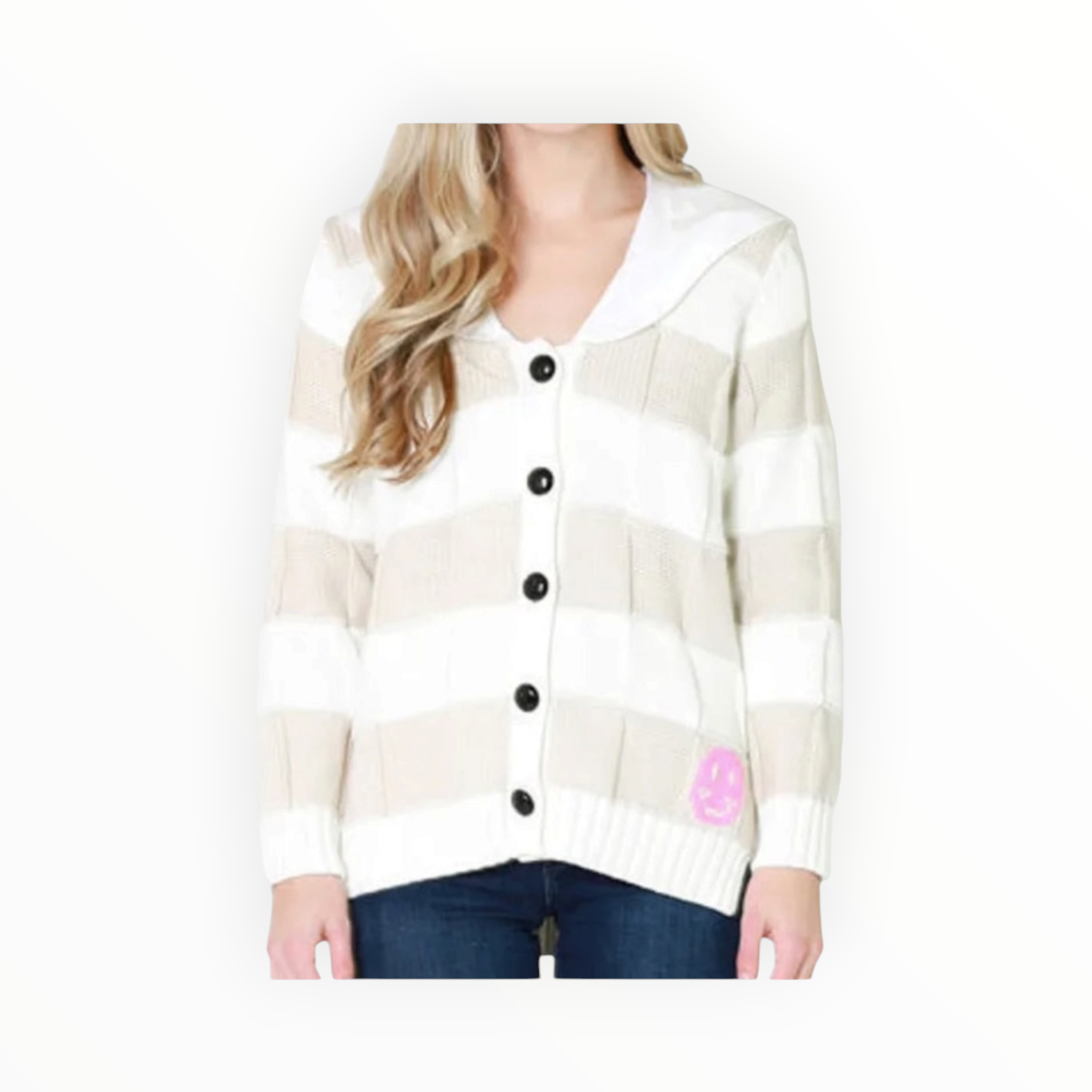 GANNI Poplin Collar Smiley Cardigan - Egret