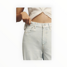 LE JEAN High Rise Wide Leg Jeans W/Bow Embroidery - Arctic Blue