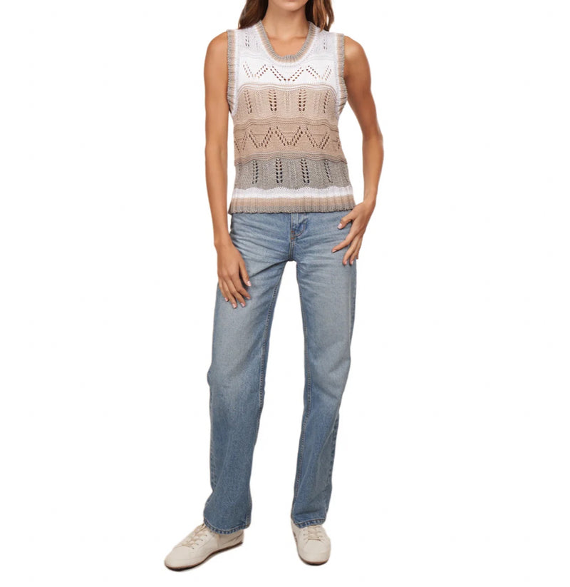 Cotton by Autumn Cashmere Wavy Pointelle Striped Muscle Tee