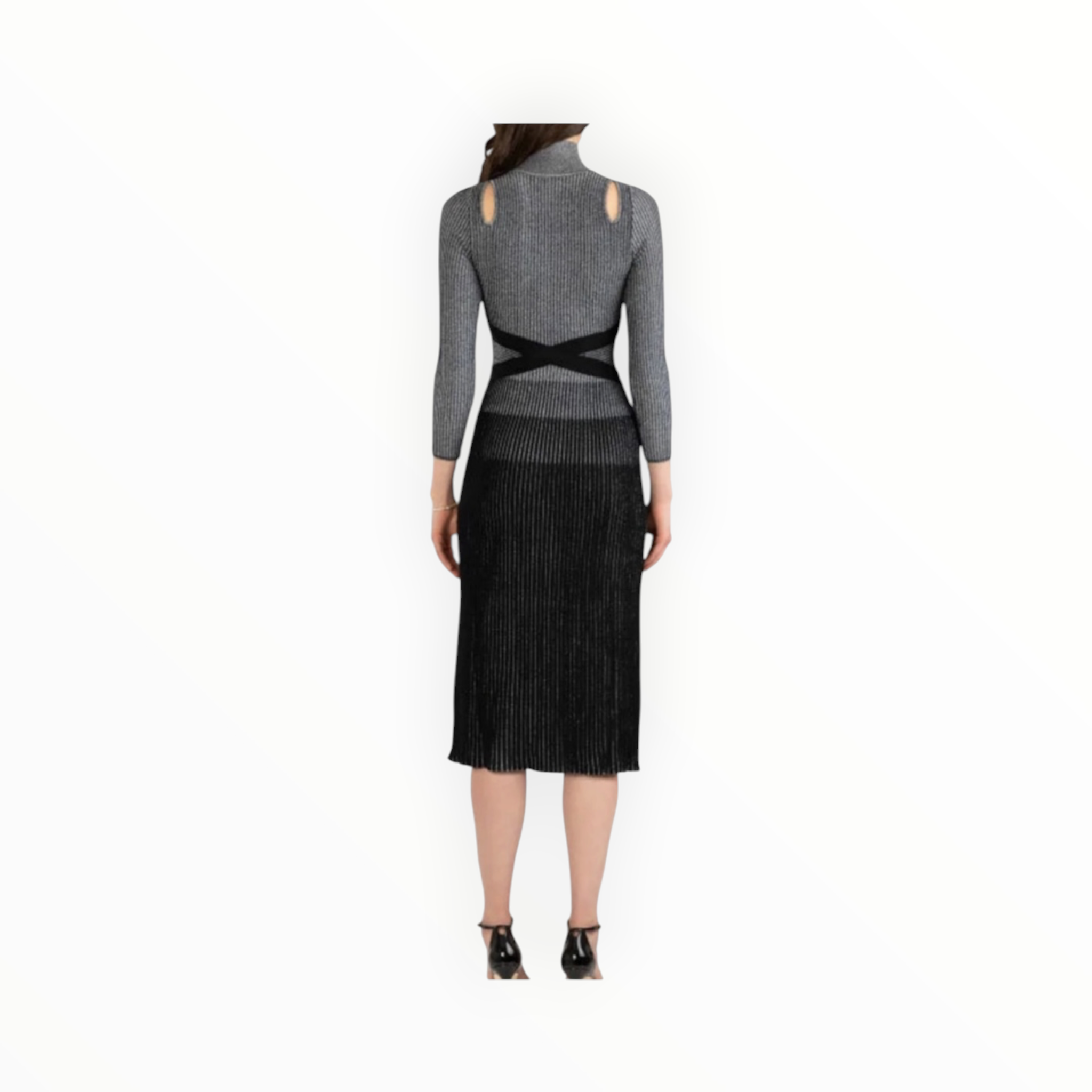 Shoshanna Berry Metallic Ribbed Cutout Dress
