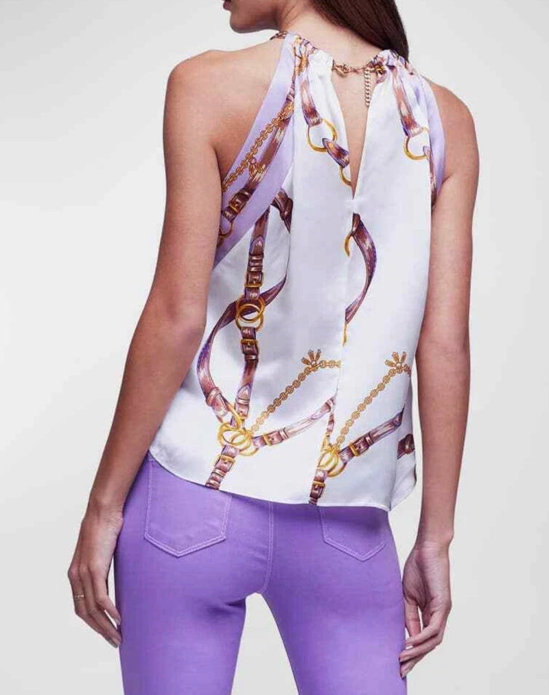 L’Agence Tillie Chain Neck Scarf Top - Ivory Multi