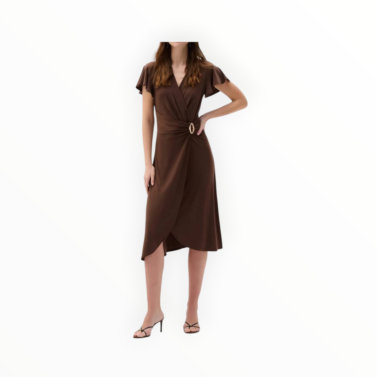 Joseph Ribkoff Flutter Sleeve Midi Dress - Mahogany