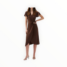 Joseph Ribkoff Flutter Sleeve Midi Dress - Mahogany