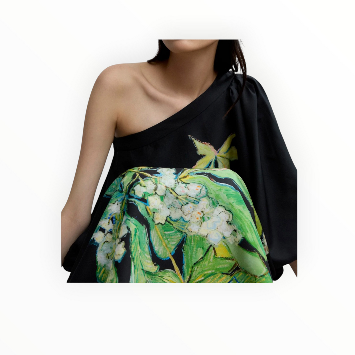 Psophía Print Silk One Shoulder Dress - Black