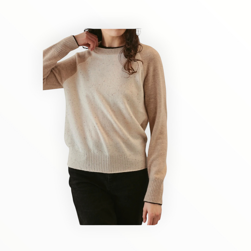 27 Miles Malibu Proctor Cashmere Baseball Pullover - Coconut/Oatmeal/Espresso