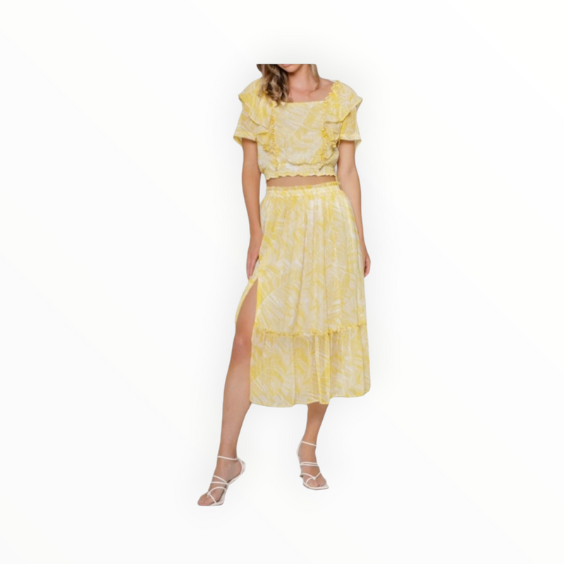 Lavender Brown Midi Skirt - Yellow