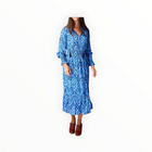Sail To Sable Blue Ikat Smocked Waist Midi Dress with Tassels