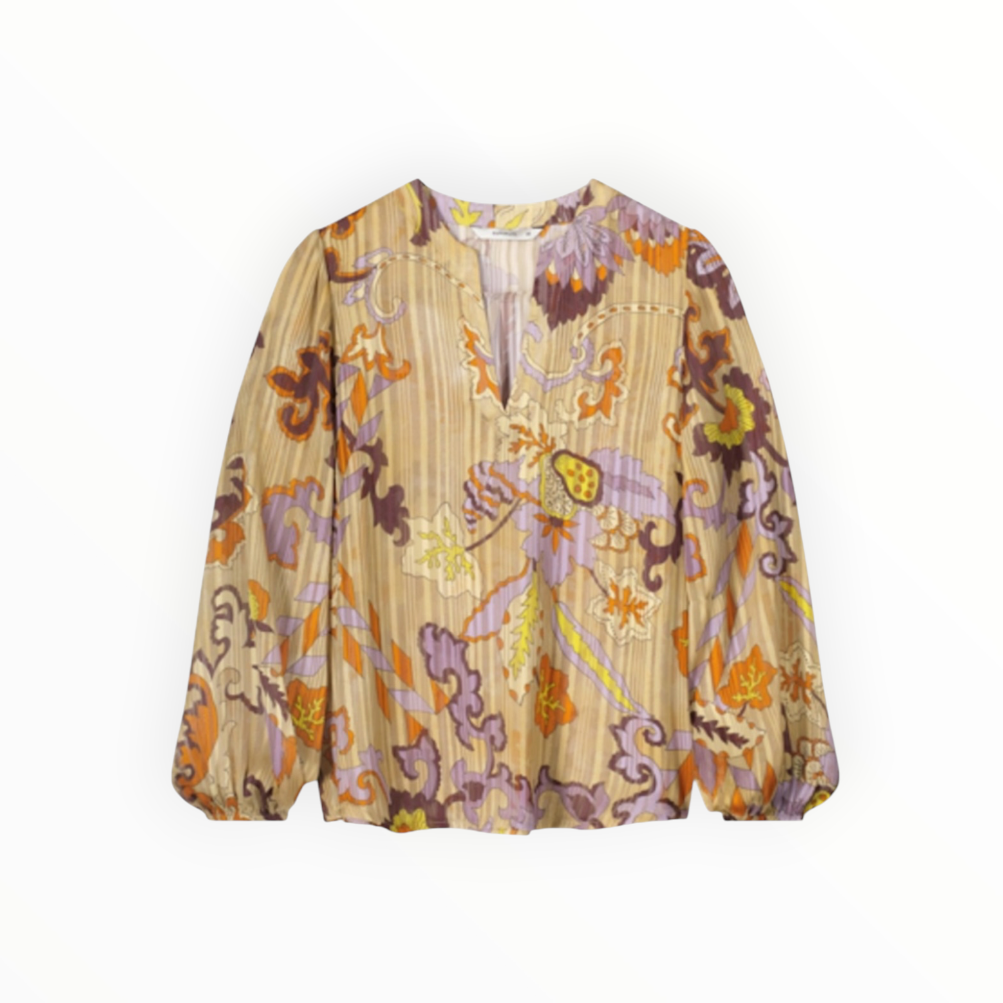 Summum Modern Flowers V Neck Top - Multicolor