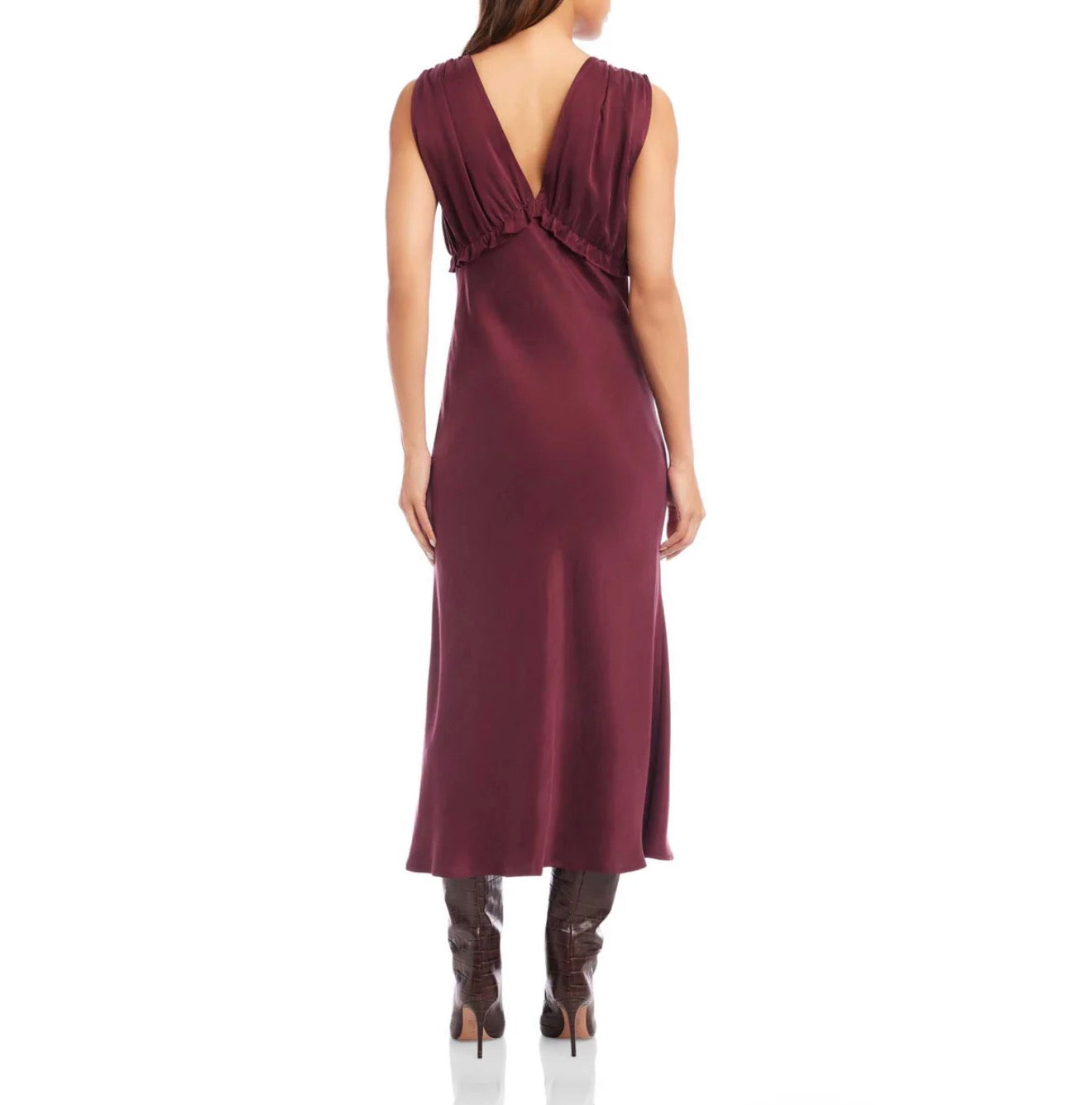 Fifteen Twenty Cierra Ruffle Detail Midi Dress - Wine
