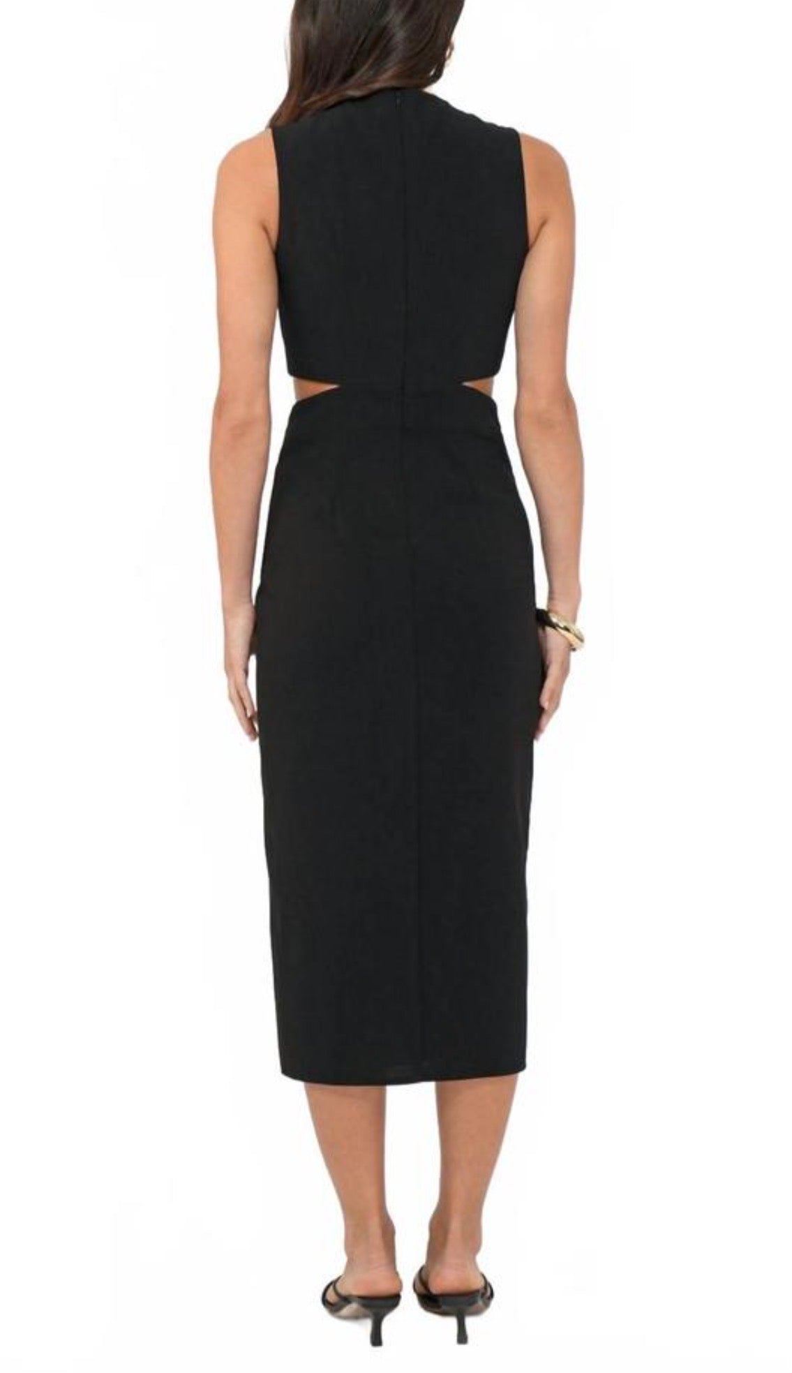 Greylin Enis Side Cut Out Midi Dress - Black