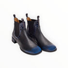 AUDLEY Mory Leather Ankle Bootie With Low Heel - Black/Blue