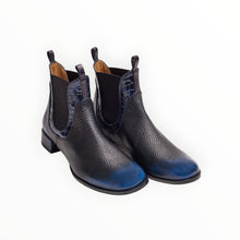 AUDLEY Mory Leather Ankle Bootie With Low Heel - Black/Blue