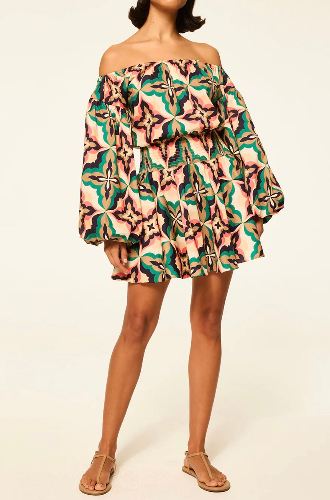 MISA Jordana Dress - Prismatic Tile Coral Cotton