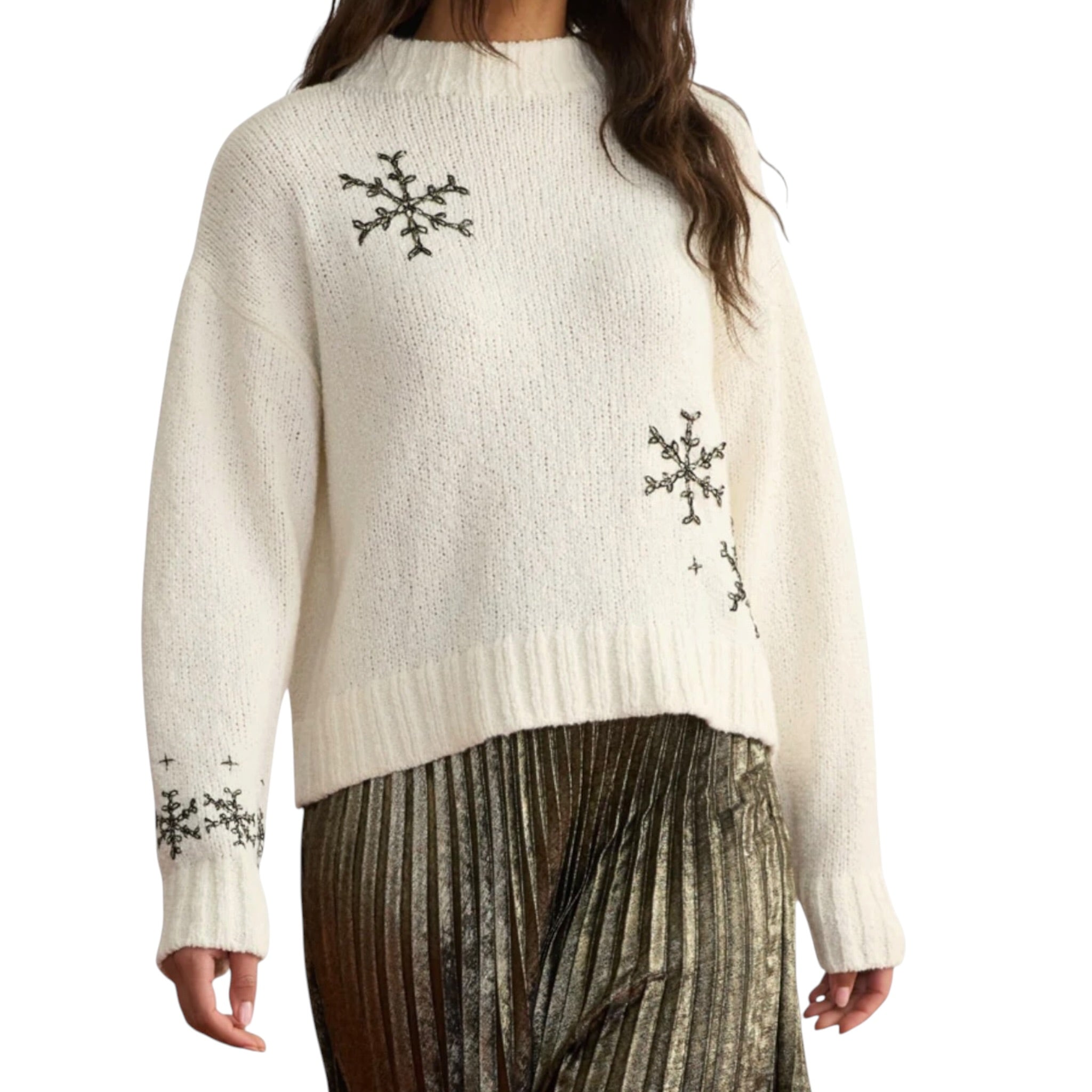 Margaret O'Leary Snowflake Mock Neck Sweater - Ivory