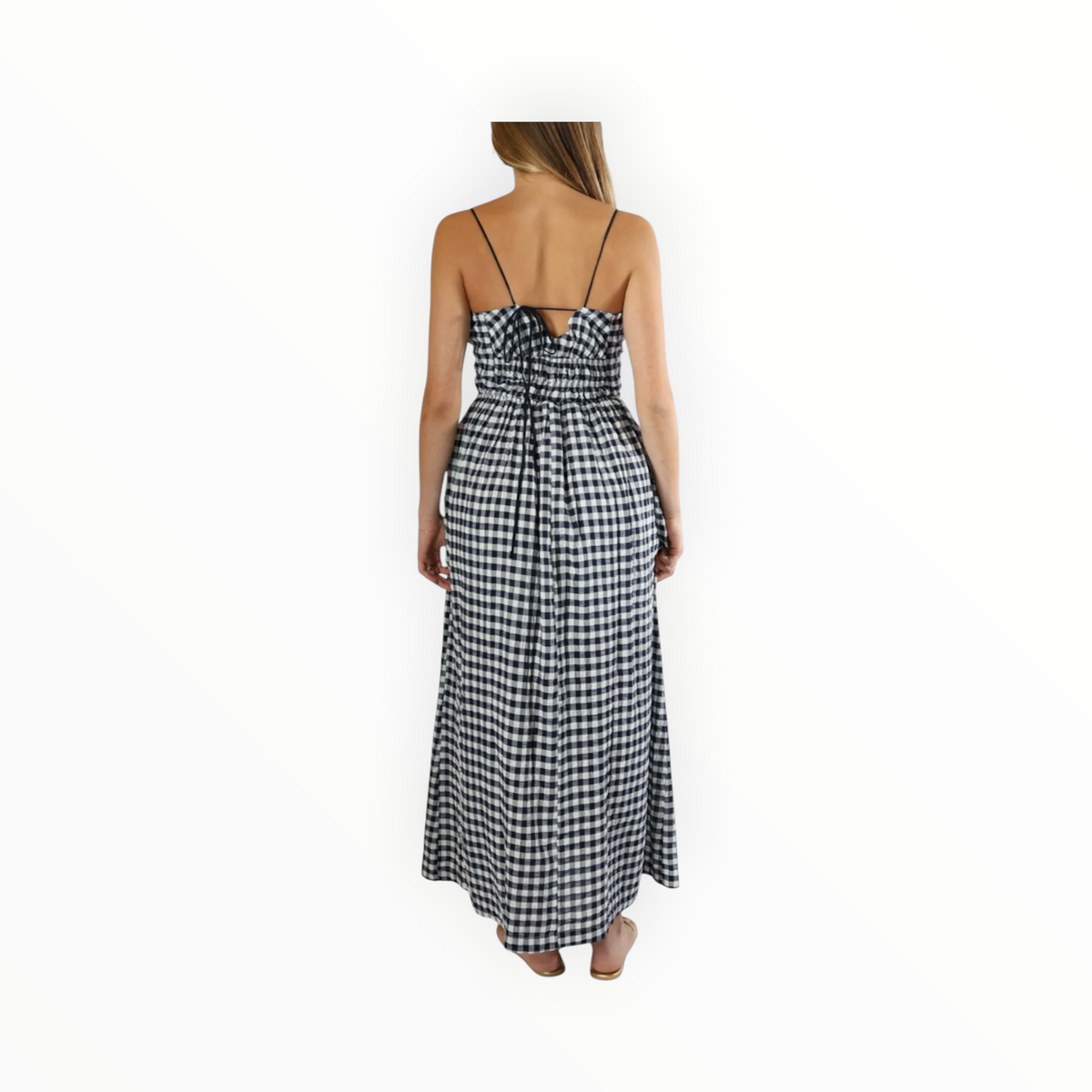 Stateside Soft Gingham Midi Dress - Navy