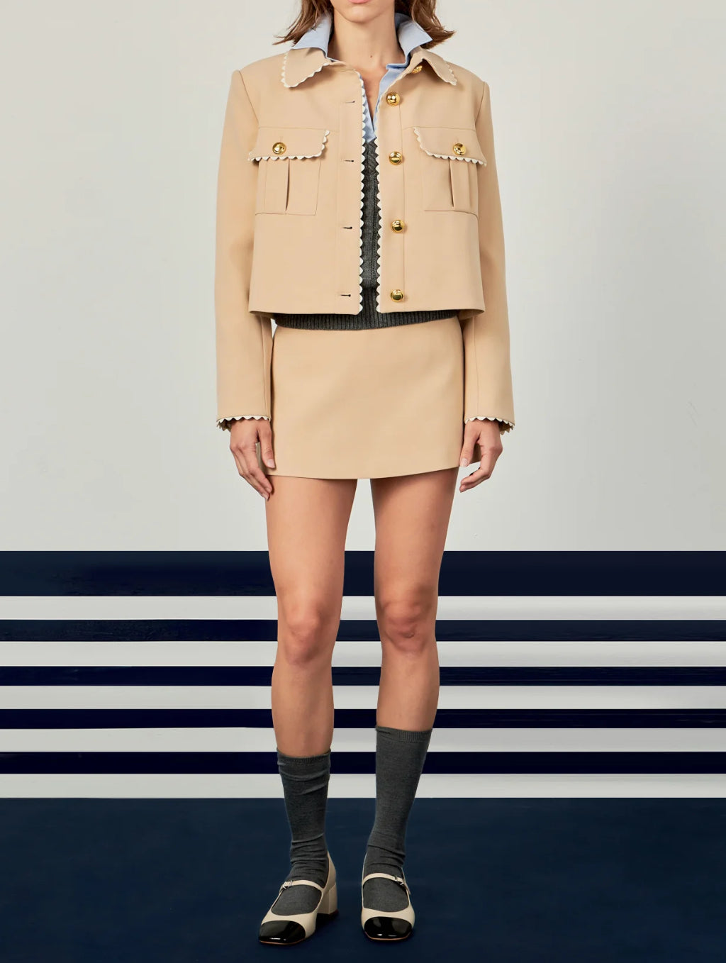 English Factory Scalloped Jacket - Taupe