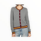 Minnie Rose Cotton Cashmere Cardigan With Stripe Detail - Grey Shadow
