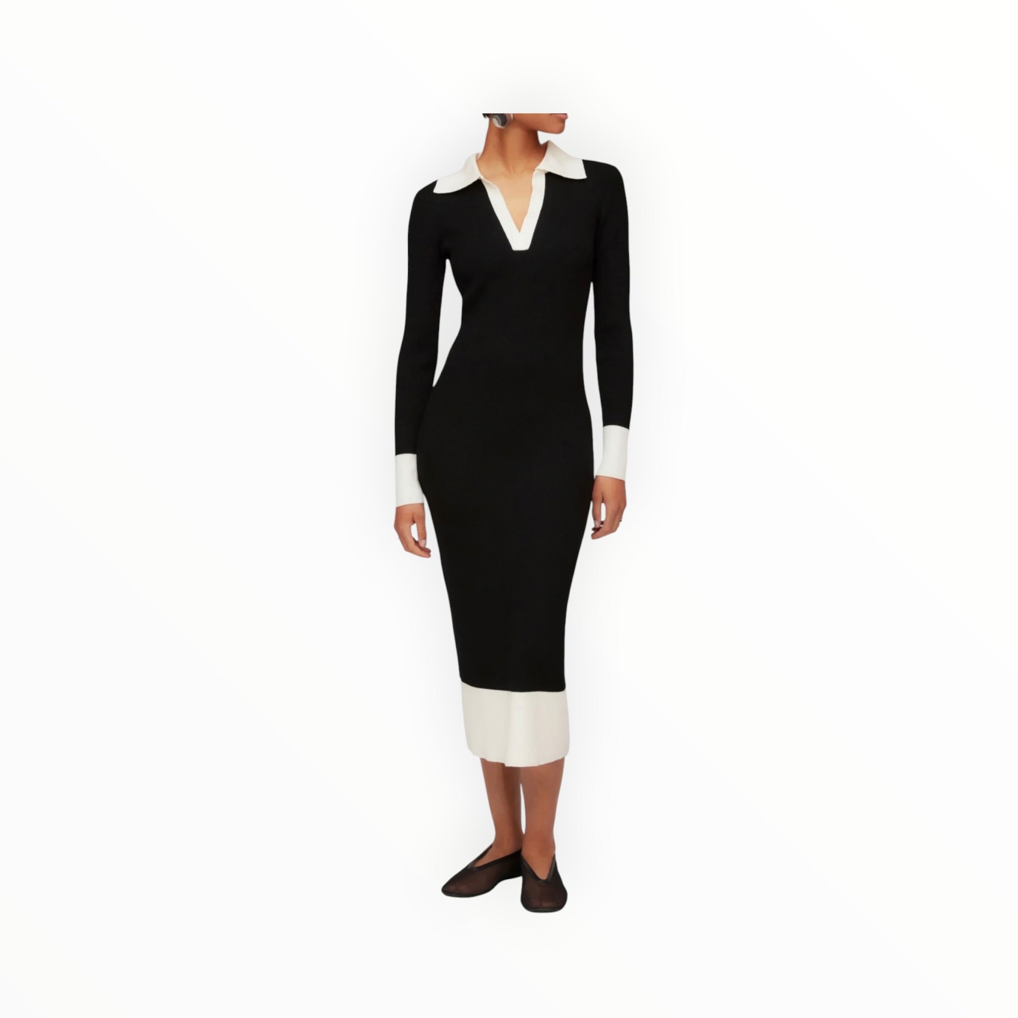 Fifteen Twenty Belle Ribbed Polo Dress - Black/Cream