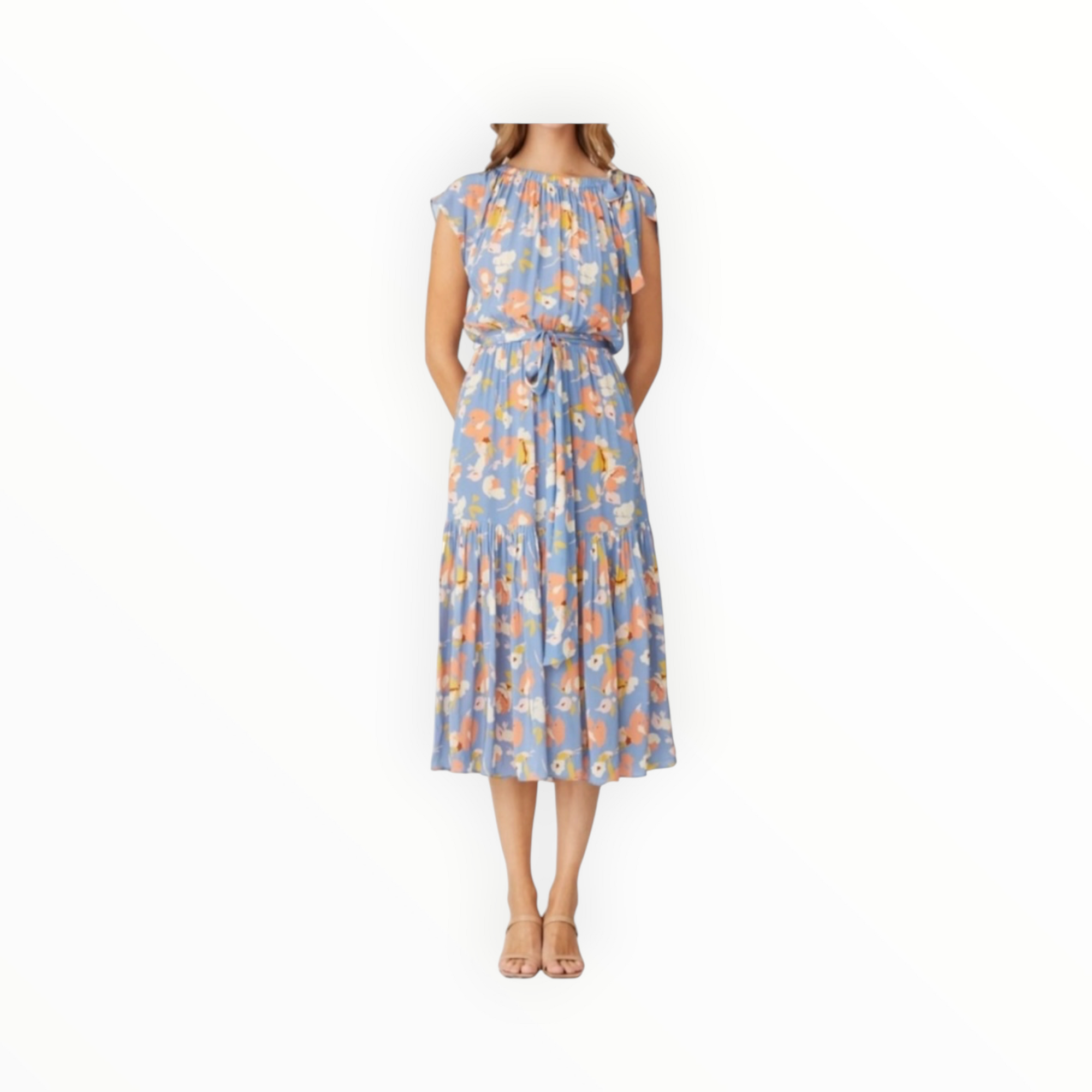 Shoshanna Peony Floral Dress - Slate Blue Multi