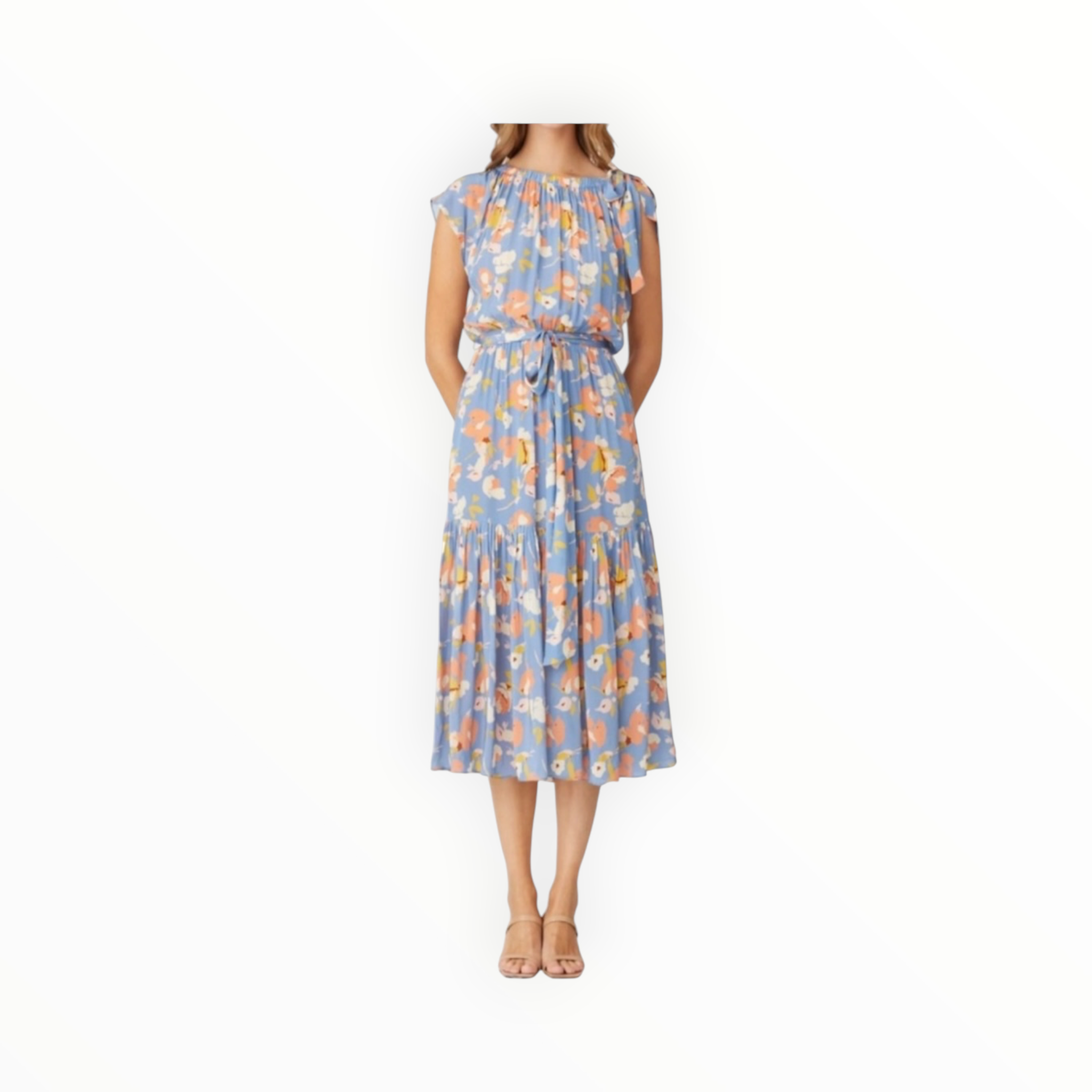 Shoshanna Peony Floral Dress - Slate Blue Multi