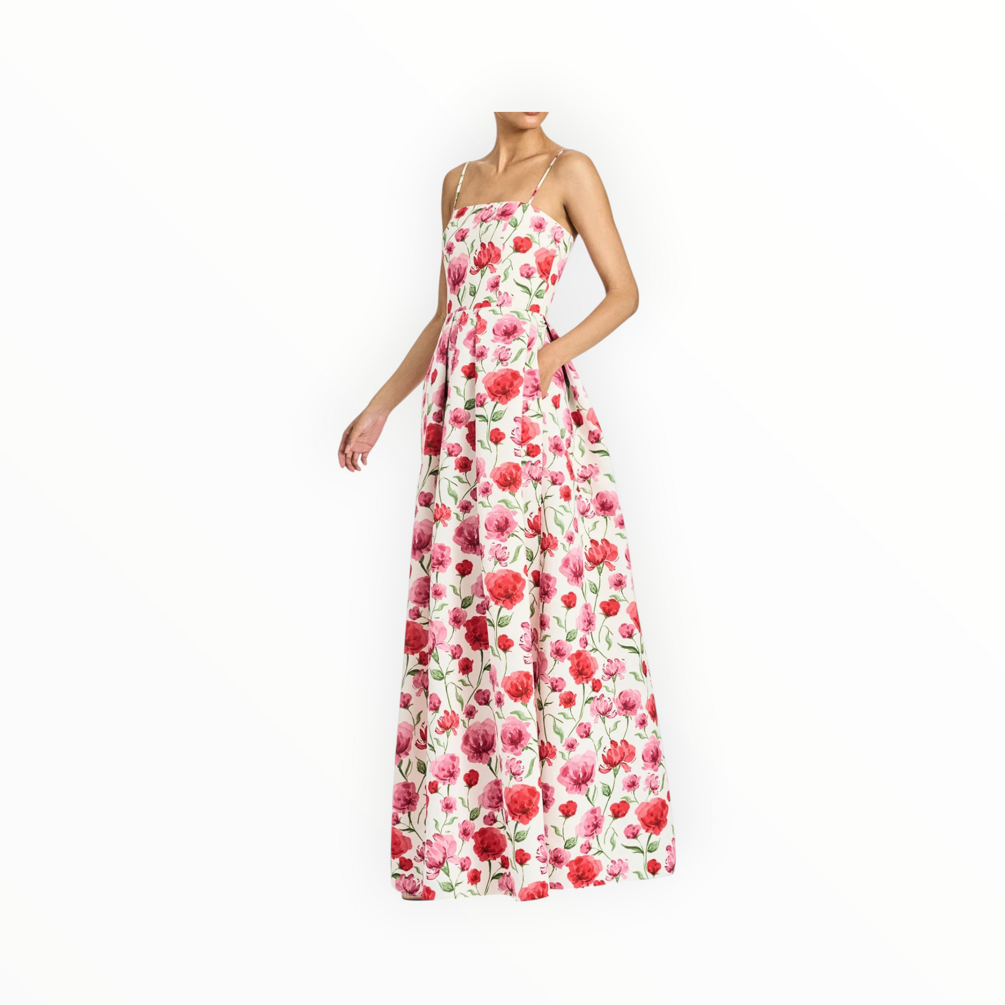 Sachin & Babi Beau Ivory Floral Waist Gown - Watercolor Poppies