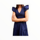 Sail To Sable Navy Smocked Flutter Sleeve Dress