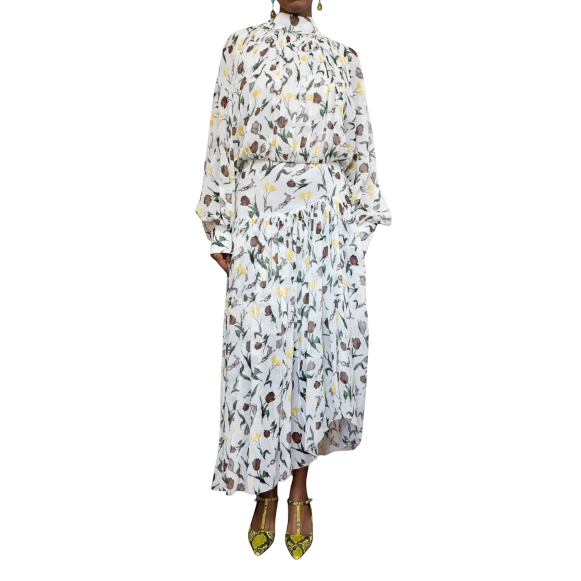 Marni Chiffon Dress with Tulips and Hares - Multi