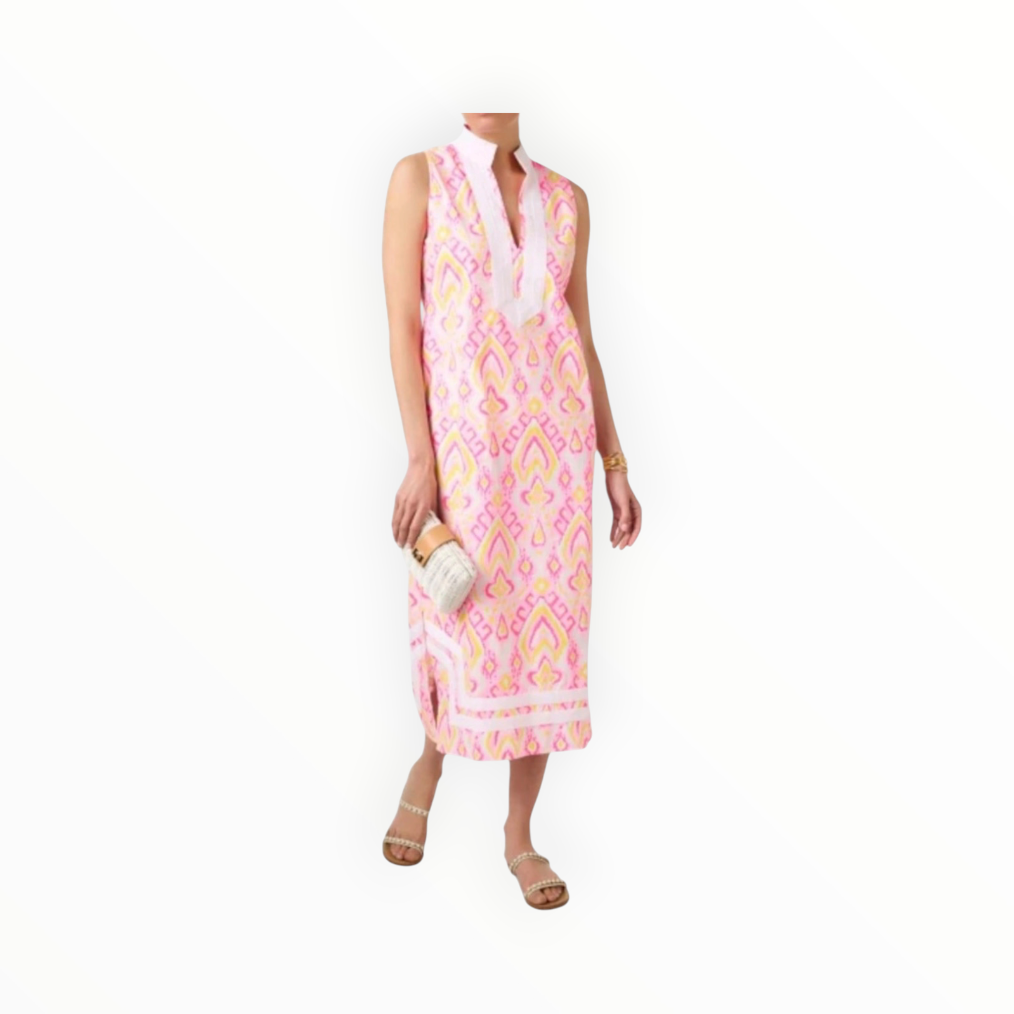 Sail to Sable Pink Ikat Print Cotton Tunic Dress