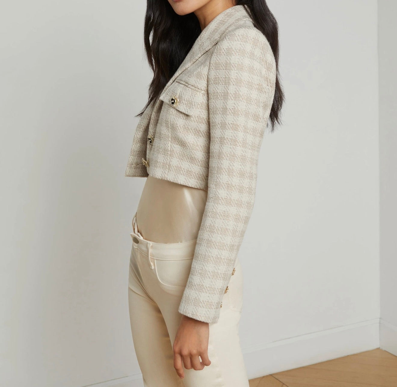 L'Agence Maura Cropped Jacket - Ecru/Gold