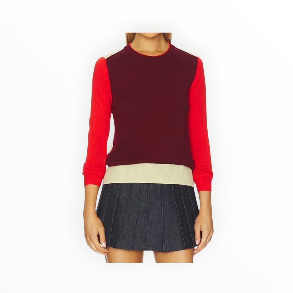 rag & bone Taron Colorblock Crew - Burgundy Multi