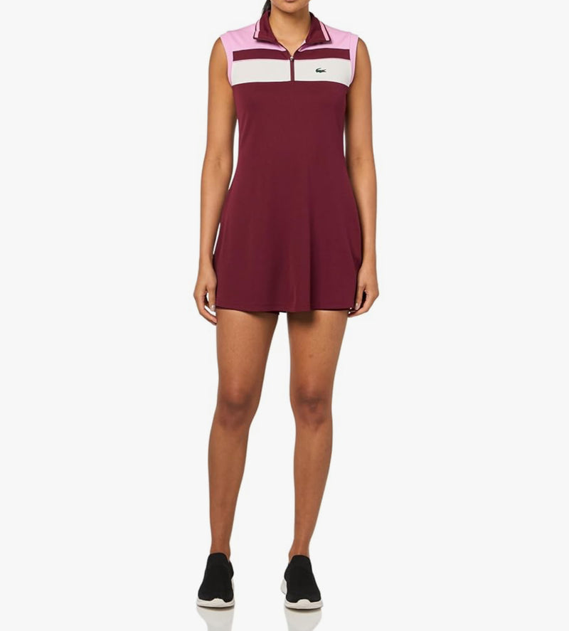 Lacoste x Bandier Roquette 1/4 Zip Performance Tennis Dress - Bordeaux/Light Pink